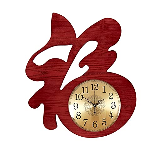 Grande horloge murale pour salon oriental rouge chic avec symbole Fu de chance