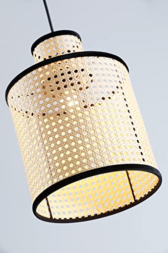 VidaLite Nakuv - Modern Bohemian Mini Pendant with 2 Tier PVC Rattan Shade and Velvet Stiched Rim for Foyer, Kitchen Living Room, Bedroom, Beige - Image 6