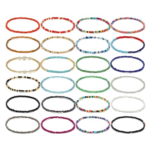 Image of Beaded Anklets for Women Handmade Boho Beaded Ankle Bracelets Colorful Beads Foot Anklets for Women