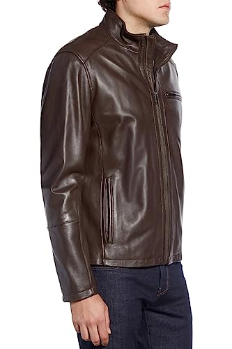Cole Haan Men's Smooth Lamb Leather Moto Jacket, Java, Large #TOP2