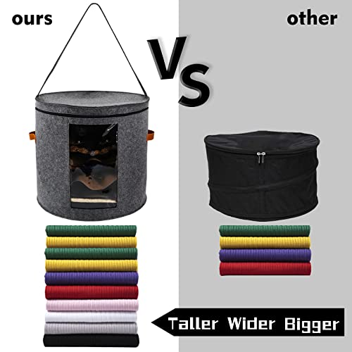 Large Hat Storage Box for Women & Men, 19" D x 17" H Hat Box Organizer with 1 Wood Hook,Foldable Round Travel Hat Boxes with Dustproof Lid, Stuffed Animal Toy Storage Bin Bag.