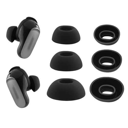 NANLANFAN Replacement Silicone Ear Tips for Bose QuietComfort Ultra Bluetooth Earbuds 3 Pairs (Black Assorted S/M/L)
