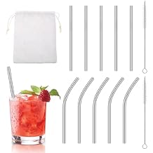 10 Pack Short Metal Straws Reusable Stainless Steel Straws 5 Straight 5 Bent 5 Inch Cocktails Straws Drinking Straws with 2 Cleaning Brush for Coffee Mugs, Small Glasses or Cups