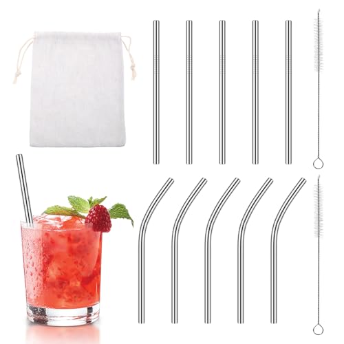 10 Pack Short Metal Straws Reusable Stainless Steel Straws 5