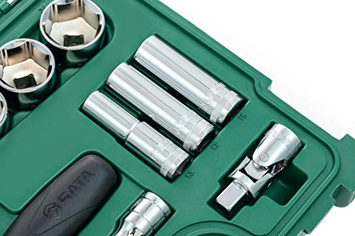 SATA ST09005SJ Conjunto de soquete métrico de 6 pontos com catraca de liberação rápida e adaptador d