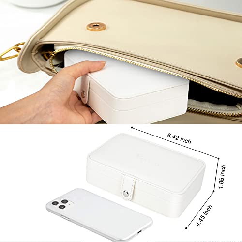 Voova Small Jewelry Organizer Box, Travel Jewelry Case For Women Teen Girls, Mini Pu Leather Portable Jewellery Storage Boxes Holder With Smart Earrings Plate For Necklaces Rings Bracelets, White #TOP6