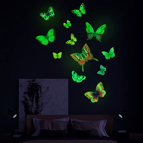 12Pcs Large Glow In The Dark Stickers Of Butterflies, Removable Reusable On Textured Wall, Wall Decals For Girls Bedroom, Waterproof Premium Butterfly Wall Décor, Unique Gifts For Girls Kids & Teen #TOP1