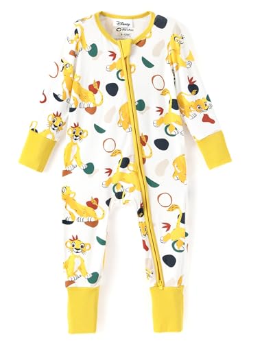 Disney Simba Baby Clothes Long Sleeve Romper,Soft Breathable Stretch Footie Outfit with Easy Diaper Zipper Yellow,0-3 Months