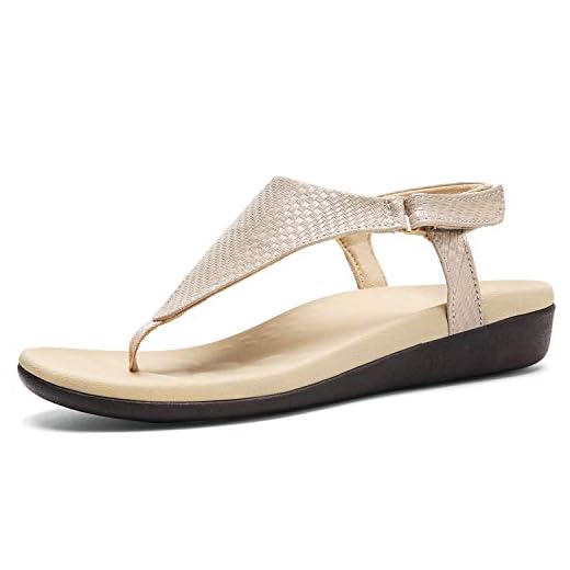 UTENAG Womens Arch Support Sandals Orthotic Adjustable Thong Flip Flops Shoes, Beige, 10