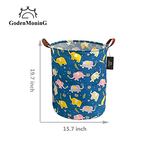 Collapsible Laundry Basket - Godenmoning 62.8L Large Sized Round Waterproof Storage Bin With Handles,Home Decor,Toy Organizer,Children Nursery Hamper. (Happy Elephant) #TOP1