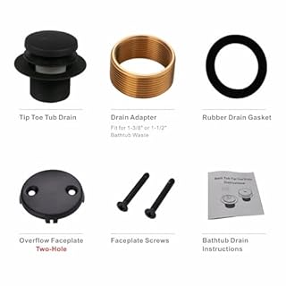 Black Bathtub Drain Tip Toe Tub Conversion Kit Assembly,Wellup Tub Drain Trim Kit with Two Hole Overflow Faceplate,Matte Black