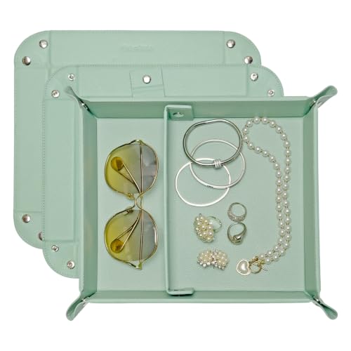 UnionBasic Medium Jewelry Tray for Rings Watches Earrings, Entryway Catchall Caddy for Coins Keys Change, Nightstand Bedside Valet Holder, Trays for Electronic Gadgets, Lychee Mint Green Plus