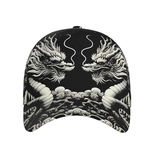 Geteruichi Gorra de béisbol de algodón para hombre, diseño de dragones de China Japón, sombrero ajustable para papá, golf, correr, color negro