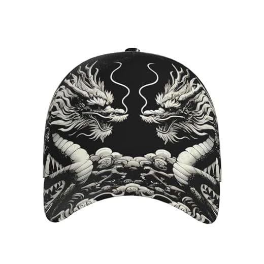 Geteruichi Gorra de béisbol de algodón para hombre, diseño de dragones de China Japón, sombrero ajustable para papá, golf, correr, color negro