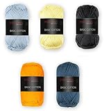 Lauflänge: 50g/125m Pro Lana 5 x 50 g SET Basic Cotton Wolle Garn Stricken Häkeln Baumwolle (Variante 5)