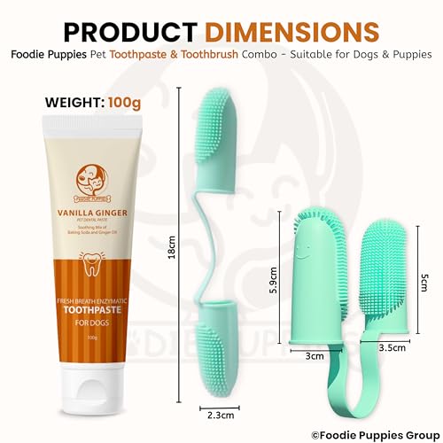 Image of Foodie Puppies Dental Care Combo for Dogs and Cats - (Couple Toothbrush and Vanilla Ginger Toothpaste, 100gm) Fresh Breath Formula I Soft Bristles for Easy Dental Care Toothbrush for Small Pets