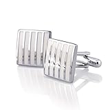 INSTEN Silver Cufflinks with White Stripes