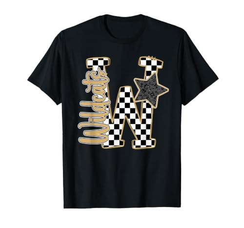 Gold Wildcats Checkered Print Star Leopard School Spirit T-Shirt, Men, Black, 3X-Large