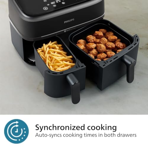 Philips Airfryer 3000 Series Dual Basket - 2 Drawer Air Fryer, 3L + 6L Capacity, RapidAir Plus Technology, 13 Cooking Methods, 90% Less Fat, Easy to Clean, Digital Touchscreen, Energy Efficient (NA350/00) - Image 7