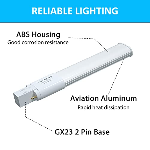 Bonlux 6W Gx23 2-Pin Base Led Light Bulbs, Gx23D Led Pl Lamp 13W Cfl/Compact Fluorescent Lamp Replacement Daylight 6000K Led Pl Horizontal Recessed Bulb (Remove/Bypass The Ballast, 4-Pack) #TOP5