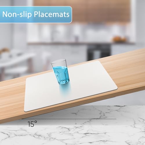 Placemats Set of 6 Washable, Heat Resistant Table Placemats Wipeable Faux Leather Place Mats Non Slip, Waterproof Square Table Mats for Indoor Outdoor, White