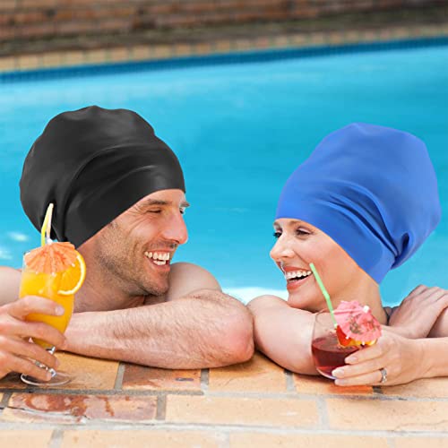 Fivebop 2 Pack Women Silicone Swim Caps Extra Large Swimming Cap For Long Hair Braids Dreadlocks With Ear Plugs And Nose Clip (3Pack-Black+Blue+Pink) #TOP6