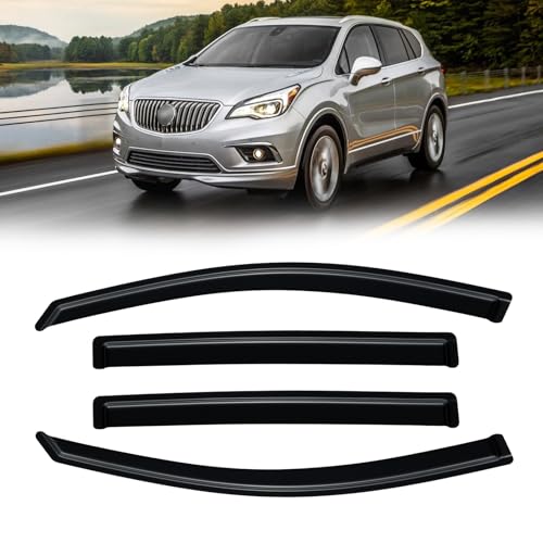 Image of Rain Guards Window Visor for 2016-2020 Buick Envision Out-Channel | Shields Vent Deflector Shade Wind Dark Smoke 2017 2018 2019 2020 16 17 18 19 20, Tape-On Outside-Mount, 4PCS