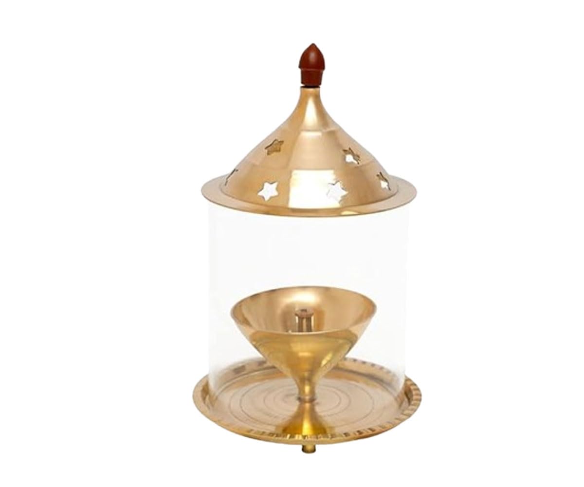 Satre Online and Marketing Brass Udupi Lamp with Glass Cover,Decorative Lamp, Jyoti Diya, Udupi Jyot Brass Table Diya-1Pcs