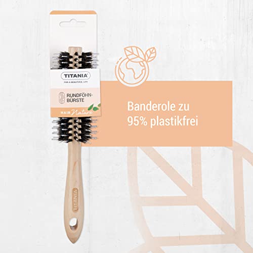 Foto von TITANIA Rundbürste aus Holz mit Naturborsten • Föhnbürste zum Stylen & Entwirren • Haarbürste für Volumen & Glanz • Für Männer & Frauen • Rundhaarbürste Naturborsten