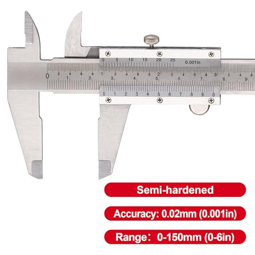 Spurtar Messschieber 150mm / 6 Zoll Schieblehre Messschieber Analog für Durchmesser Tiefe Schritt Messgenauigkeit: 0.02mm / 0.001’’ für Haushalt DIY Schmuck Holzbearbeitung