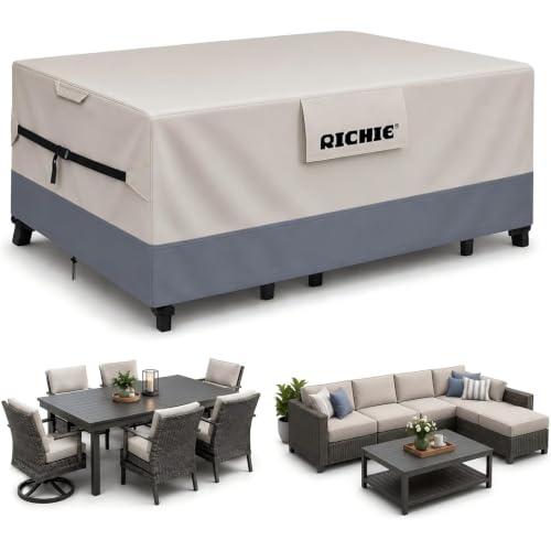 Outdoor Patio Furniture Cover, Heavy Duty 600D Waterproof Dining Table and Chair Set Cover, Windproof UV Resistant All Season Protection for Rectangular Patio Dining Tables, 128L x 82W x 28H Inch Grey