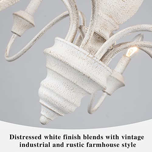 Zemsum French Country Chandelier, 8 Lights White Chandeliers For Dining Room Distressed Farmhouse Wood Chandelier Antique Pendant Lights For Living Room Bedroom Kitchen Island #TOP28