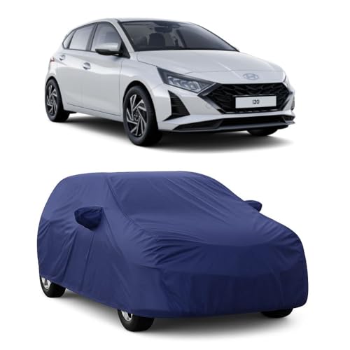 Image of Car Body Cover Compatible with Hyundai i20 | Water, Dust & UV Protection | Mirror Pockets | Elastic Grip | Triple Stitch i20 Car Cover (Blue)