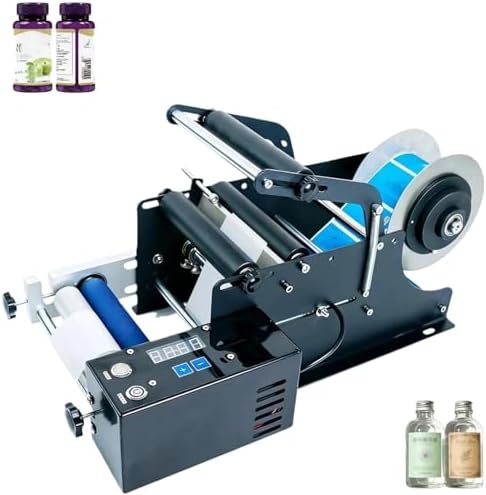 36W Semi-Automatic Label Applicator, Adjustable Sticker Dispenser for 20-100mm Round Labels, Ideal for Plastic & Metal Bottles, Efficient Labeling Solution