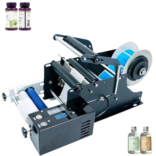 LYJIANGXIN Semi-Automatic Round Bottle Labeling Machine, 36W Electric Label Applicator & Sticker Dispenser, 110v for Cosmetic Beverage Food Industry, Suitable, for 20-100mm Labels