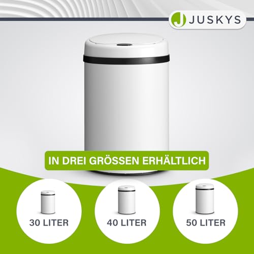 Juskys Mülleimer Küche mit Bewegungssensor Weiß 30L - Runder Abfalleimer mit Klemmring für Müllbeutel - Rostfreier Stahl - Kontaktloses… – Ansicht 6