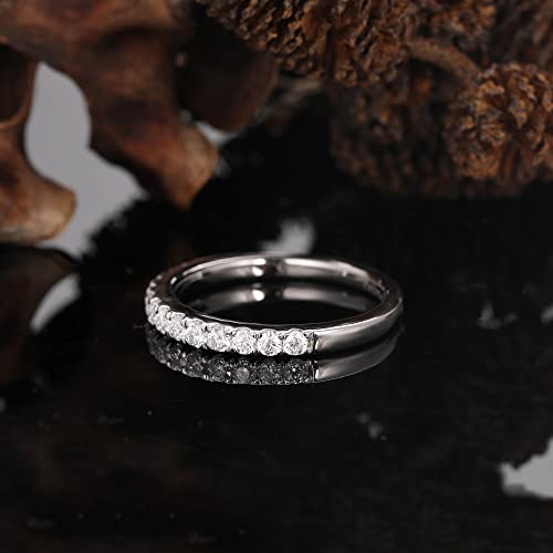 Frayerr Moissanite Ring - Gift For Women - Sparkle Moissanite Minimalist Band - 0.46 Carats Brilliant Round Moissanite Wedding Band - 925 Sterling Silver Stacking Ring - Half Eternity Moissanite Band Ring - Dainty Bridal Set Ring (6) #TOP2