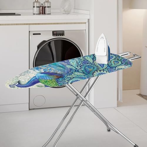 LJMKZJN Peacock Ironing Board Cover, Suitable for All Standard Ironing Boards, 4-Layer Extra-Thick Pad, Elastic Band, Iron Resistance and Heat Reflection (55