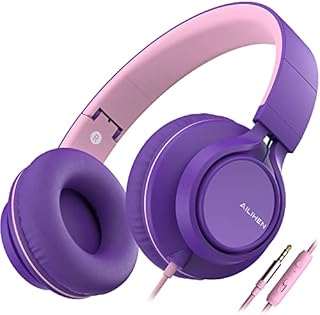 Ailihen C8 Headphones with Microphone and Volume Control Folding Lightweight Headset for Cellphones Tablets Smartphones Laptop Computer PC Mp3/4 (Rose Gold)
