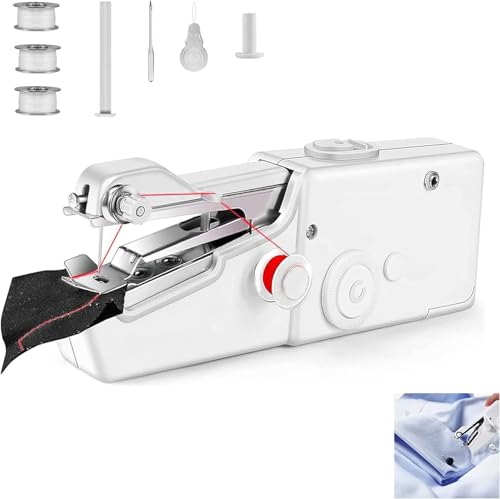 Joomouney Handheld Sewing Machine, Mini Sewing Machine, Cordless Portable Electric Sewing with Sewing Accessories for Beginners, Suitable for Clothing, Curtains, DIY Home Travel(White)