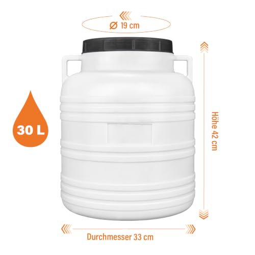 FIXKRAFT Weithalsfass Lebensmittelecht 30L Futtertonne Hund Gärbehälter Futter Tonne mit Deckel Maischefass Schraubdeckel 30 Liter Camping Kanister Gärfass (Weiß)