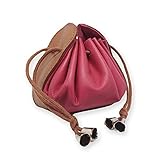 Monedero Mujer Piel Auténtica Tipo Saco con Cordón - Portamonedas de Señora (Fucsia)