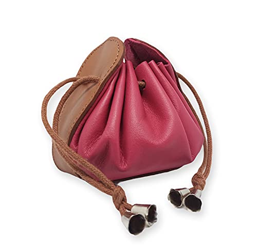 Monedero Mujer Piel Auténtica Tipo Saco con Cordón - Portamonedas de Señora (Fucsia)