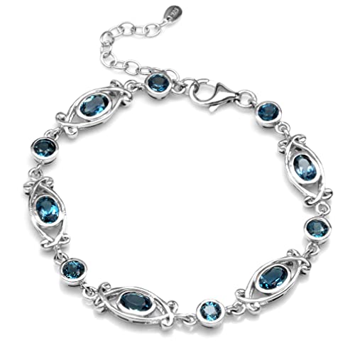 Silvershake 4.67 Carat Genuine London Blue Topaz 925 Sterling Silver Victorian Style 6.5 to 8 Inch Adjustable Bracelet