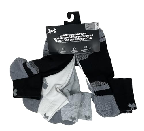 Under Armour Men's UA Performance Tech Cushioned Low Cut Socks - 6 Pack (US, Alpha, Medium, Regular, Regular, Black/White/Grey)2