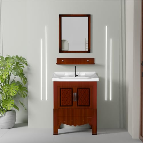 Image of WASSMIST Floor Mounted Bathroom Vanity | Modern Floor Standing Basin Cabinet for Bathroom | Thermoplastic Cabinet (Brown)