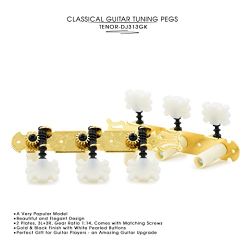 Dj313Gk Tenor Classical Guitar Tuners, Tuning Key Pegs/Machine Heads For Classical Or Flamenco Guitar With Gold Plated Finish And Pearl Colored Butterfly Buttons. #TOP5