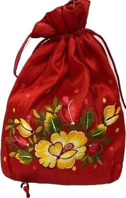 lavanya fashions Raw Silk Fabric Embroidered Polti Bag for Women Red-picture-40