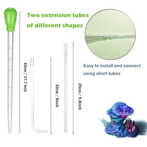 Image of KABASI Waste Clean Tool Coral Fish Feeder, 50ml Manual Acrylic Pipette Suction Dropper with 2PCS Extension Pipes for Fish Tank Cleaning, Water Changer Waste Remover for Aquarium