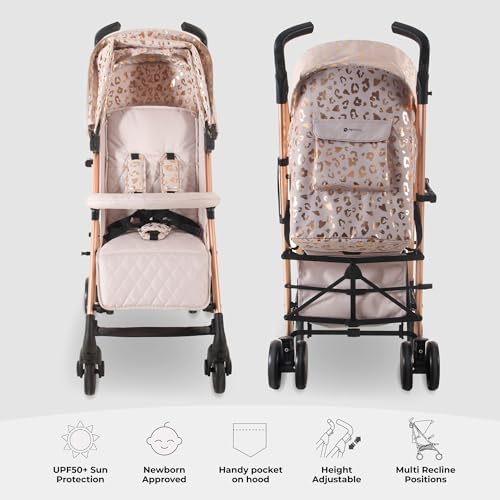 My Babiie MB51 Stroller – from Birth to 4 Years (22kg), Lightweight, Umbrella Fold, Travel Buggy for Toddlers, Pushchair Includes Footmuff, Cup Holder, Rain Cover - Pink Leopard - Image 3